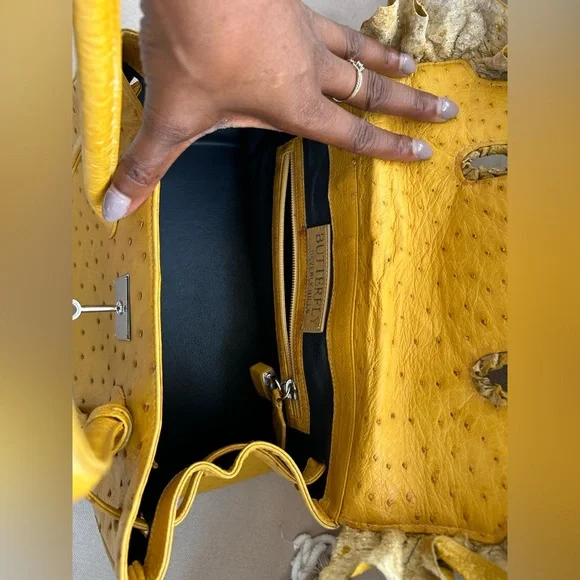 Butterfly Beverly Hills Elegant Mustard Yellow Ostrich Handbag - Picture 5 of 8
